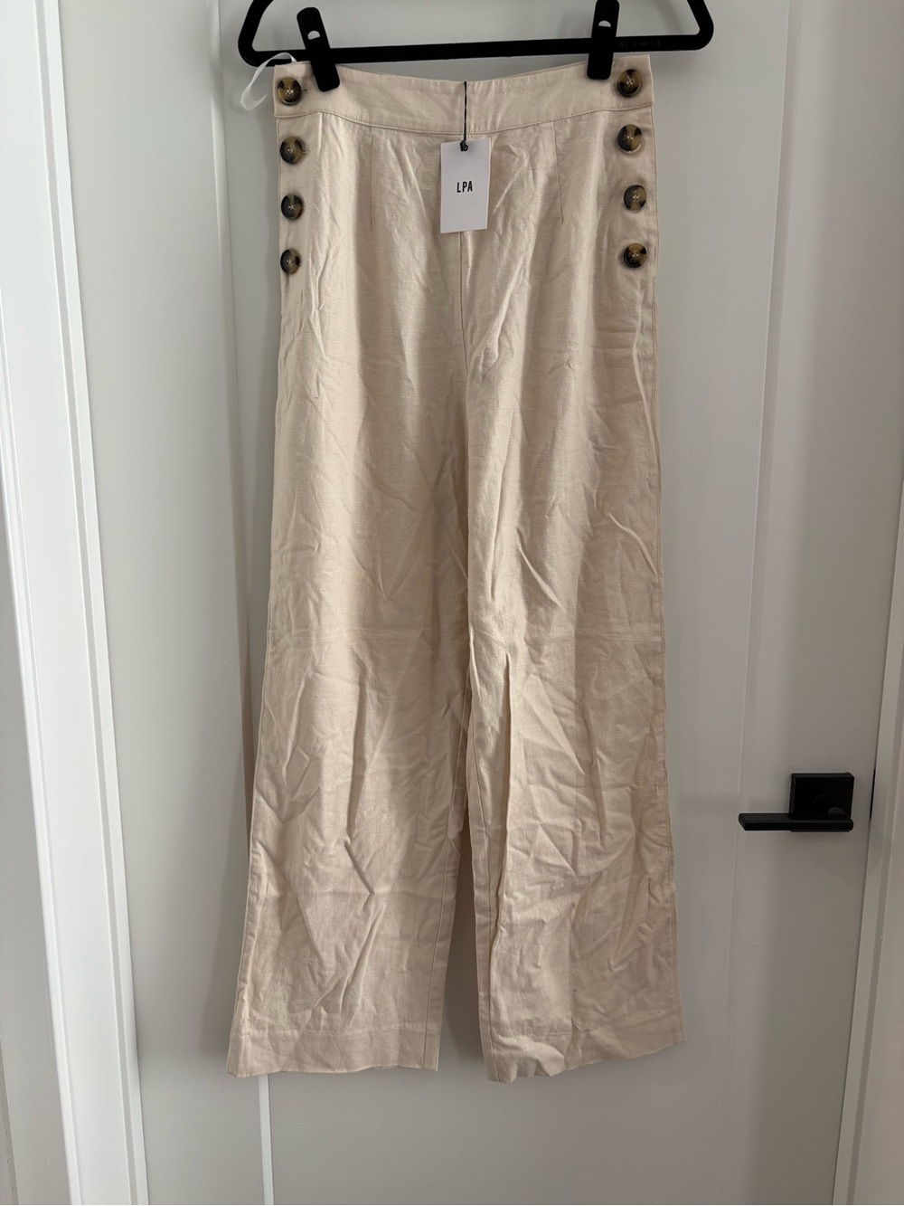 LPA Cream Wide-Leg Linen Pants with Side Buttons